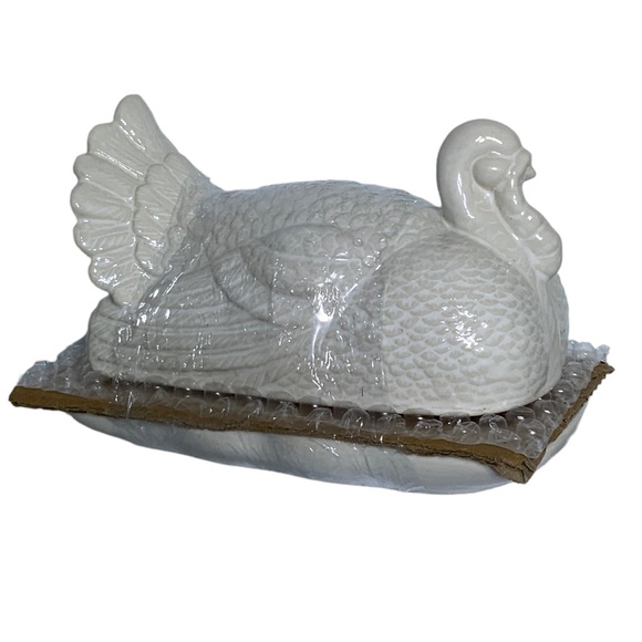 Harvest Covered Butter Dish Thanksgiving Turkey Large With Lid Ceramic NEW White - Picture 10 of 15